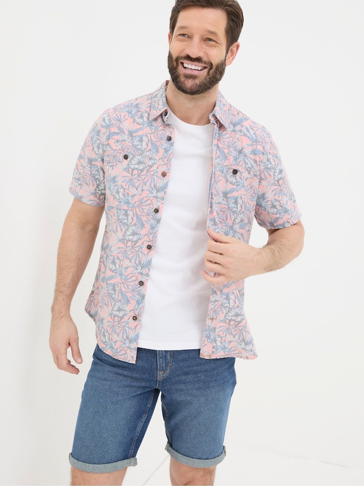 FatFace Chambray Pink Palm Print Shirt - Image 1 of 5