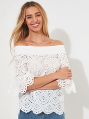 Joe Browns White Classic Broderie Anglaise Off Shoulder Top - Image 1 of 5