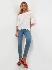 Joe Browns White Classic Broderie Anglaise Off Shoulder Top - Image 2 of 5