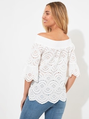 Joe Browns White Classic Broderie Anglaise Off Shoulder Top - Image 3 of 5