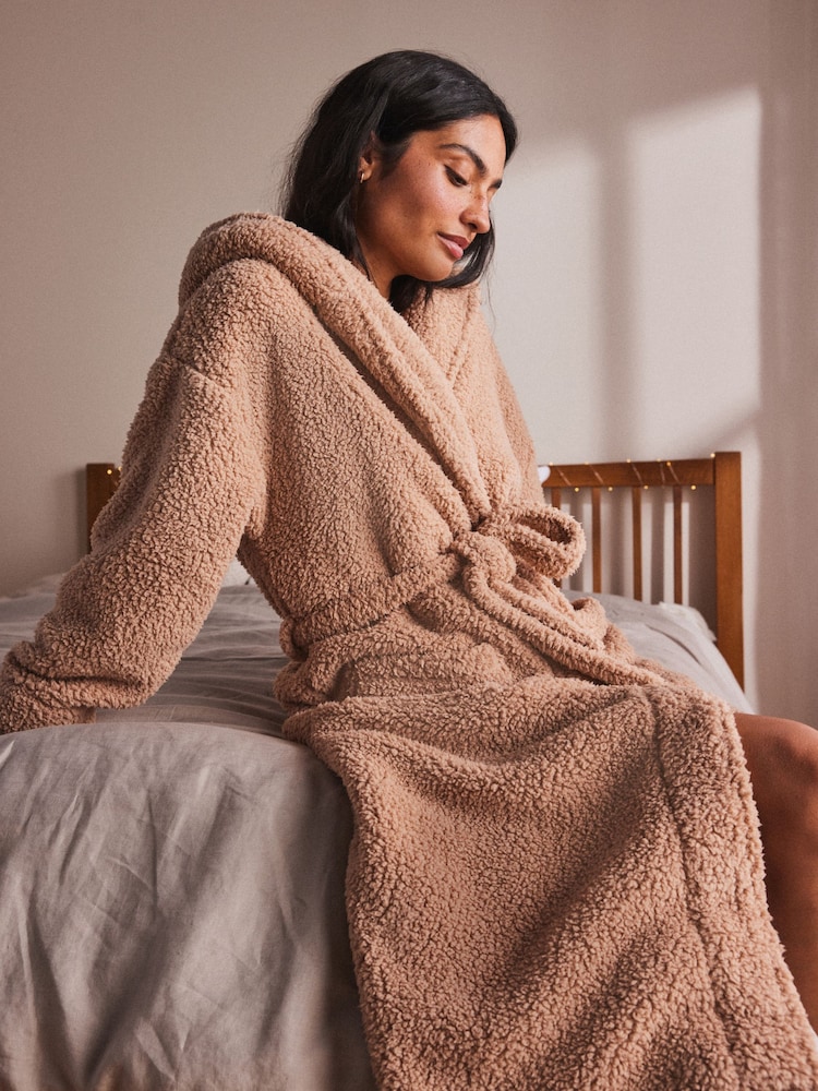 Neutral Long Teddy Dressing Gown - Image 1 of 7