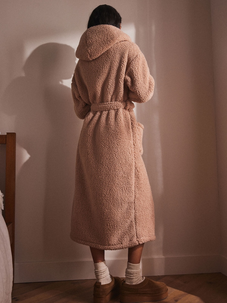 Neutral Long Teddy Dressing Gown - Image 3 of 7