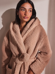 Neutral Long Teddy Dressing Gown - Image 4 of 7