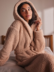 Neutral Long Teddy Dressing Gown - Image 5 of 7