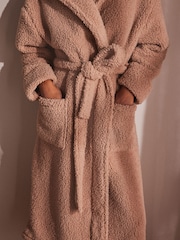 Neutral Long Teddy Dressing Gown - Image 7 of 7