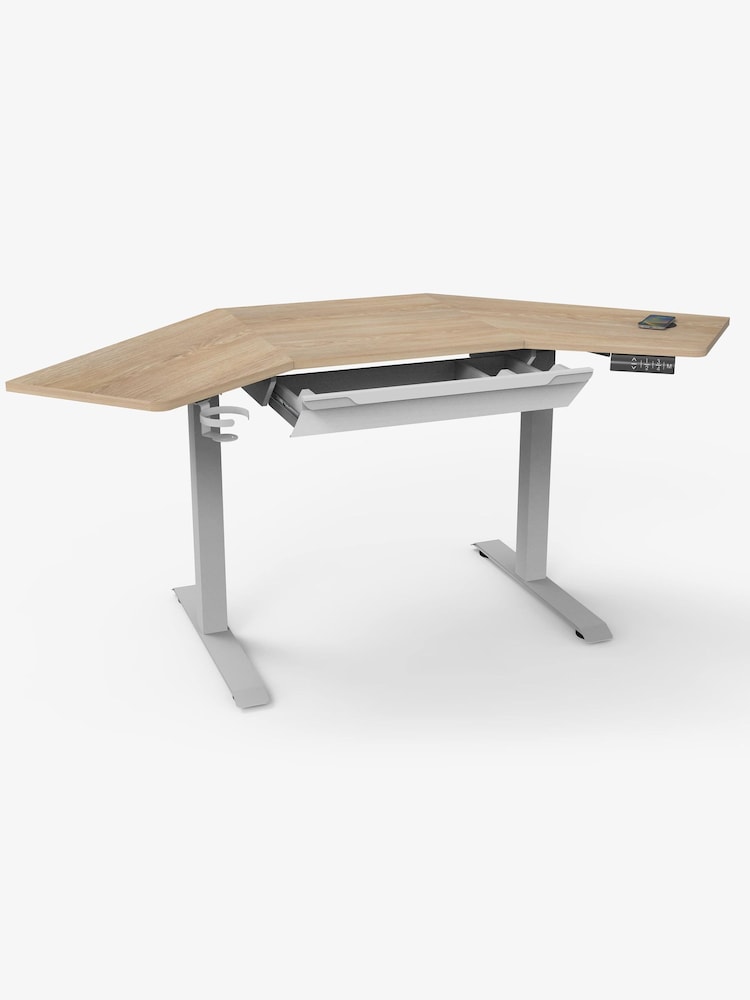 Koble Ash Gino Corner Height Adjustable Desk With Drawer - Image 2 of 2
