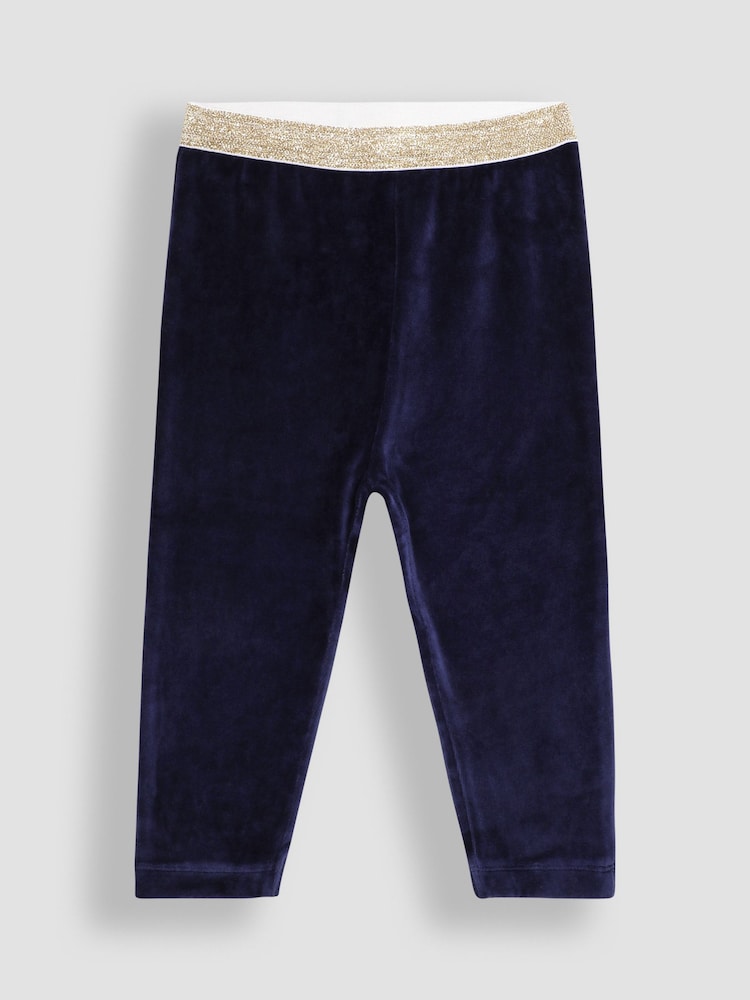 JoJo Maman Bébé Navy Blue Velour Leggings - Image 1 of 3
