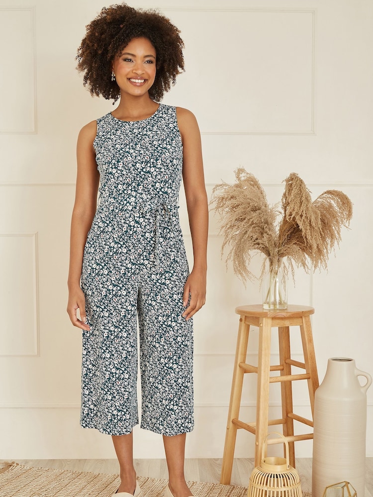 Mela Green Ditsy Print Culotte Jumpsuit - Image 1 of 5