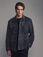 Navy/Brown Borg Lined Check Shacket - Image 1 of 10