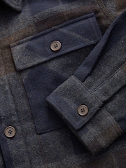 Navy/Brown Borg Lined Check Shacket - Image 10 of 10