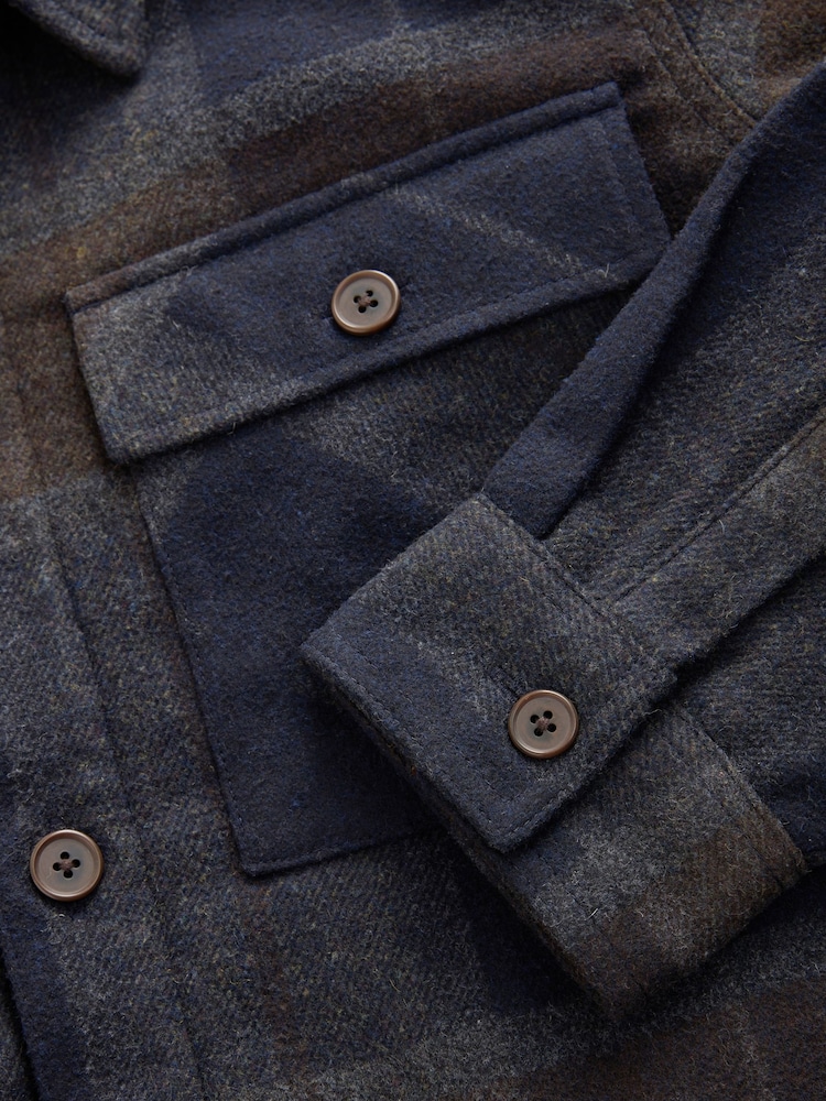 Navy/Brown Borg Lined Check Shacket - Image 10 of 10