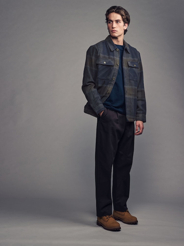 Navy/Brown Borg Lined Check Shacket - Image 2 of 10