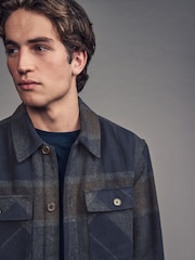 Navy/Brown Borg Lined Check Shacket - Image 4 of 10