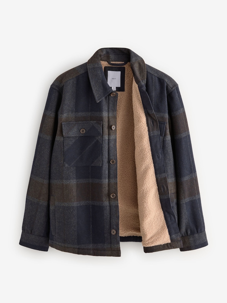 Checked Borg Borg Lined Shacket Womens Buy Grey/Neutral Borg Lined