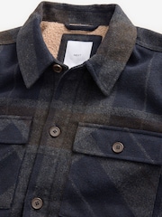 Navy/Brown Borg Lined Check Shacket - Image 8 of 10