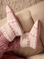 Bath & Body Works Pink/Cream Fairisle Pattern Slipper Boots - Image 1 of 9