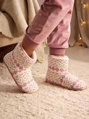 Bath & Body Works Pink/Cream Fairisle Pattern Slipper Boots - Image 3 of 9