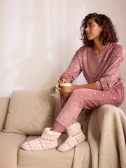 Bath & Body Works Pink/Cream Fairisle Pattern Slipper Boots - Image 4 of 9