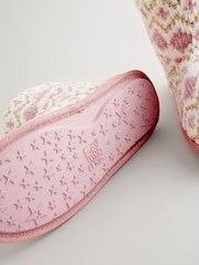 Bath & Body Works Pink/Cream Fairisle Pattern Slipper Boots - Image 9 of 9