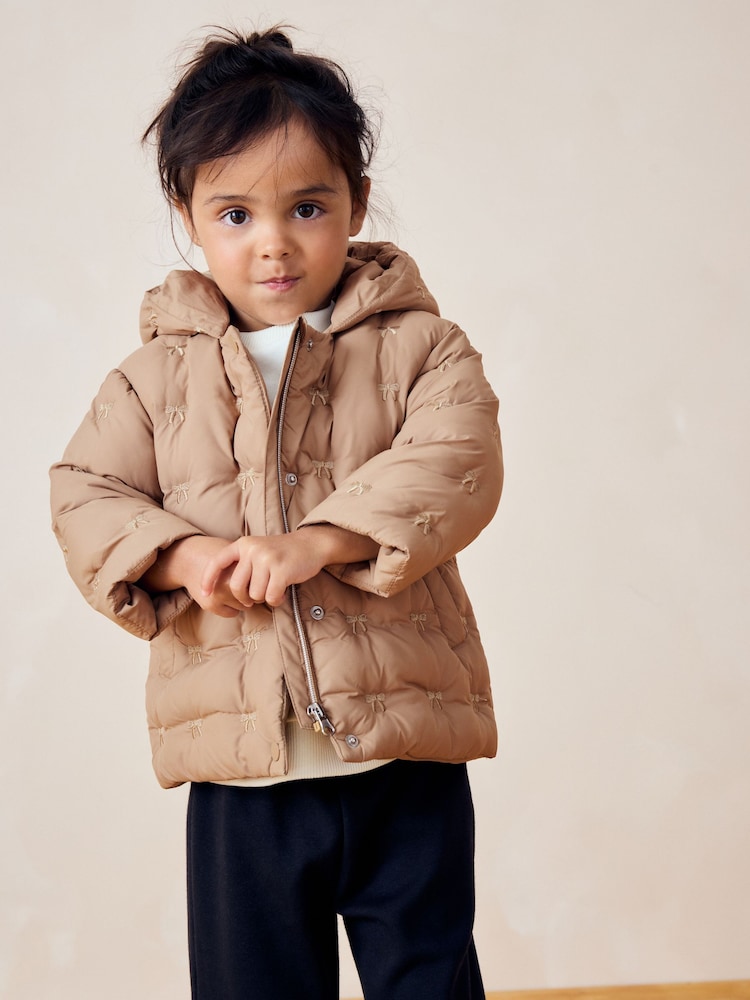 Neutral Shower Resistant Neutral Bow Padded Coat (3mths-7yrs) - Image 1 of 12