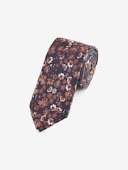 Navy Blue/Rust Orange Floral Slim Pattern Tie - Image 1 of 3