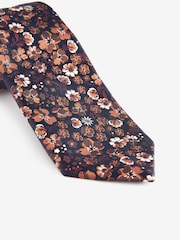 Navy Blue/Rust Orange Floral Slim Pattern Tie - Image 2 of 3