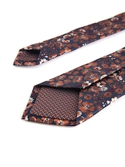 Navy Blue/Rust Orange Floral Slim Pattern Tie - Image 3 of 3