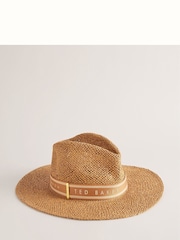 Ted Baker Natural Clairie Faux Straw Fedora Hat - Image 1 of 3