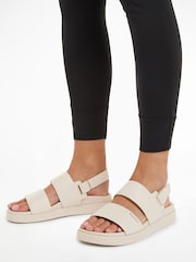 Calvin Klein Cream Flat Leather Sandals - Image 1 of 4