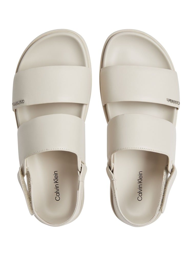 Calvin Klein Cream Flat Leather Sandals - Image 4 of 4