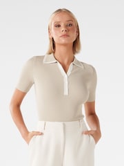 Forever New Cream Jo Collar Knit Polo Top - Image 1 of 5