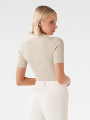 Forever New Cream Jo Collar Knit Polo Top - Image 2 of 5