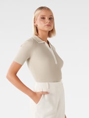 Forever New Cream Jo Collar Knit Polo Top - Image 4 of 5