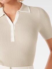Forever New Cream Jo Collar Knit Polo Top - Image 5 of 5