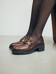 Tan Brown Forever Comfort® Leather Chunky Hardware Heel Loafers - Image 1 of 4