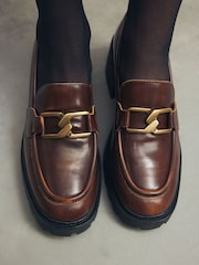 Tan Brown Forever Comfort® Leather Chunky Hardware Heel Loafers - Image 2 of 4