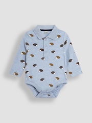 JoJo Maman Bébé Blue Hedgehog Printed Polo Shirt Bodysuit - Image 1 of 3
