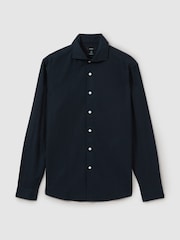 Reiss Indigo Blue Cecil Textured Garment Dyed Button-Through Shirt - Image 2 of 5
