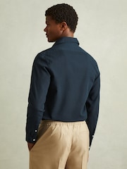 Reiss Indigo Blue Cecil Textured Garment Dyed Button-Through Shirt - Image 4 of 5