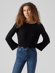 VERO MODA Black Lightweight Cropped Knitted Crochet Jumper - Image 2 of 5