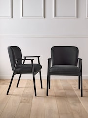 Jasper Conran London Set of 2 Soft Boucle Black Aden Dining Chairs - Image 1 of 6