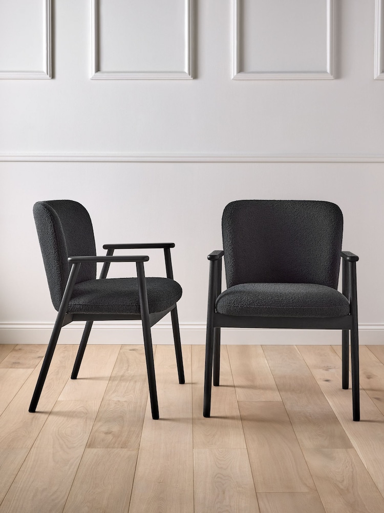 Jasper Conran London Set of 2 Soft Boucle Black Aden Dining Chairs - Image 1 of 6 Jasper Conran London Set of 2 Soft Boucle Black Aden Dining Chairs - Image 1 of 6