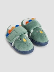 JoJo Maman Bébé Green Dinosaur Print Slippers Shoes - Image 1 of 4