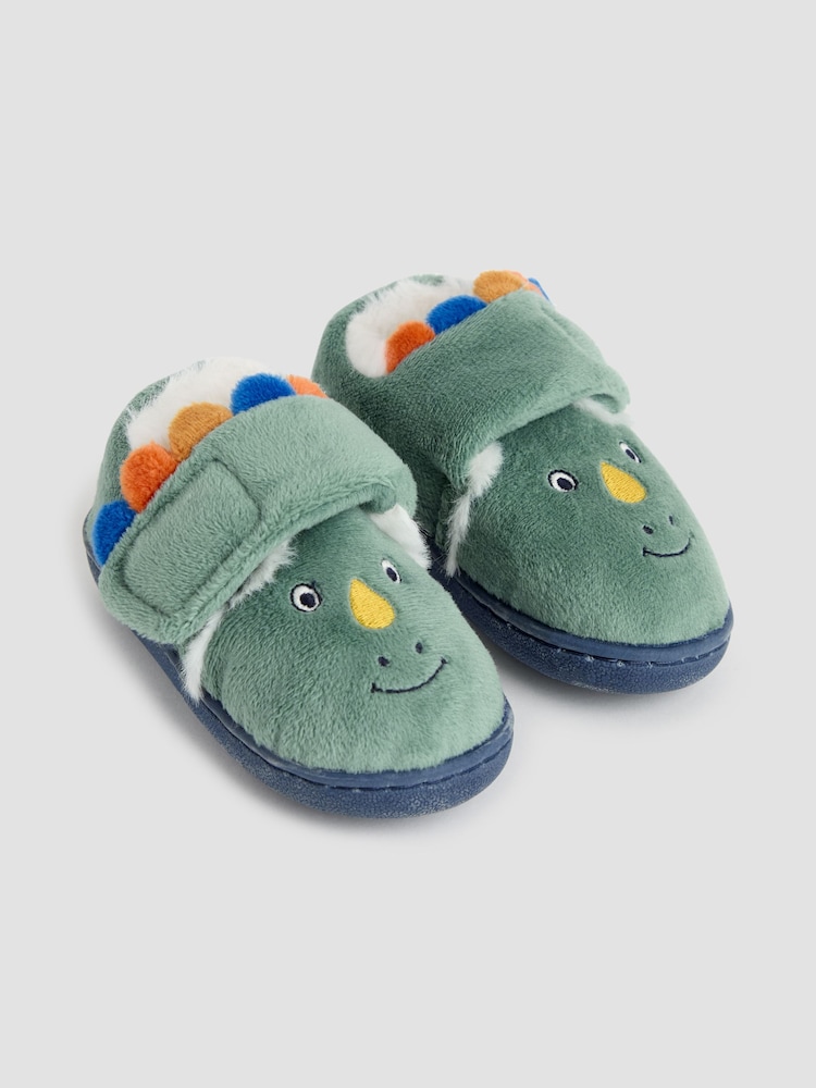 JoJo Maman Bébé Green Dinosaur Print Slippers Shoes - Image 1 of 4