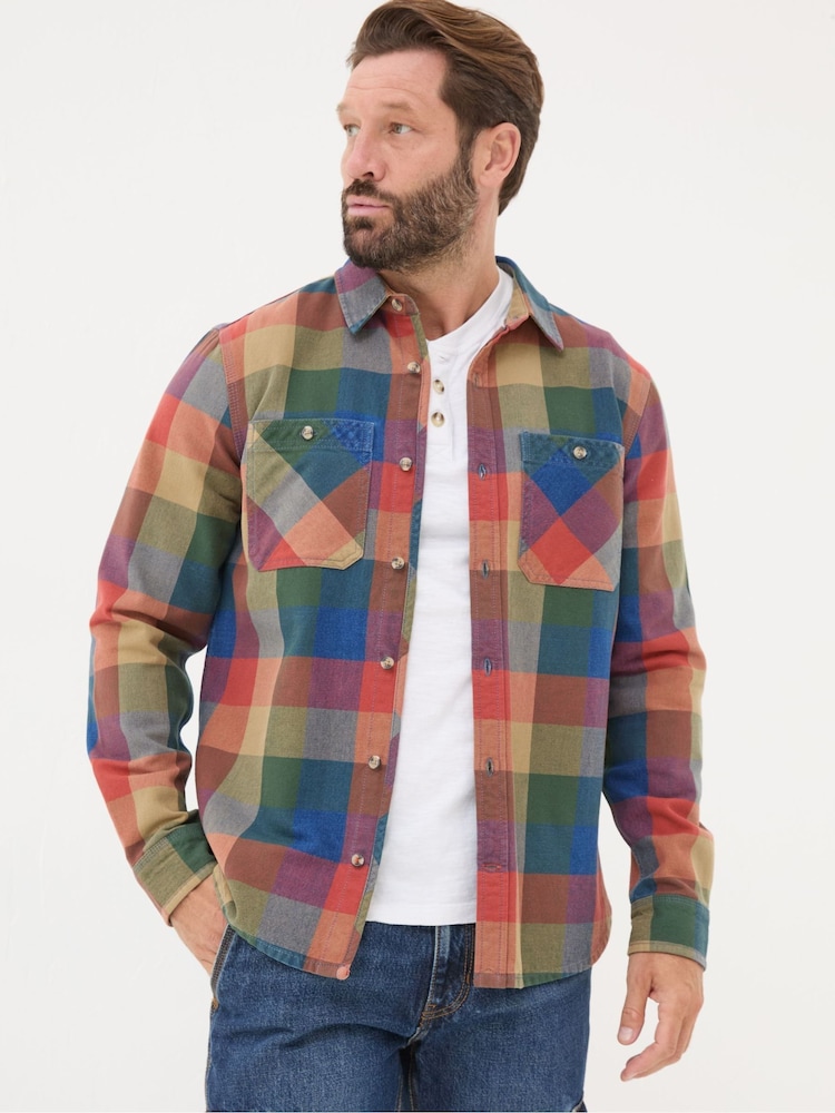 FatFace Blue/Orange Rye Buffalo Check Shirt - Image 2 of 6