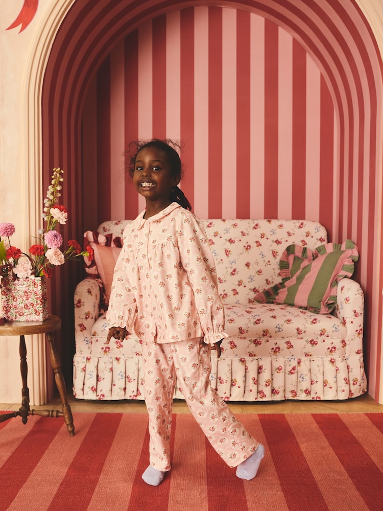 Pink Cath Kidston Woven Button Through Floral Pyjamas 1 Pack - Image 1 of 8