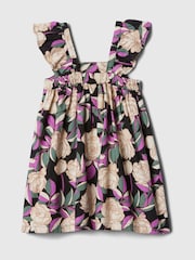 Gap Black Floral Flutter Sleeve Square Neck Dress (12mths-5yrs) - Image 2 of 3