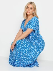 Yours Curve Blue Ditsy Floral Print Wrap Maxi Dress - Image 2 of 5