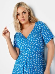 Yours Curve Blue Ditsy Floral Print Wrap Maxi Dress - Image 4 of 5