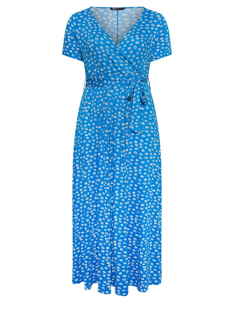Yours Curve Blue Ditsy Floral Print Wrap Maxi Dress - Image 5 of 5